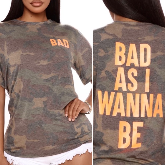 NEW Baddie Graphic T-shirt XS Fashion Nova Camo Green Camouflage NWT - Picture 1 of 9